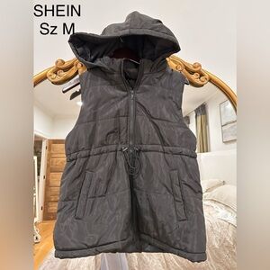 SHEIN Black Puffer Vest with Hood Sz M